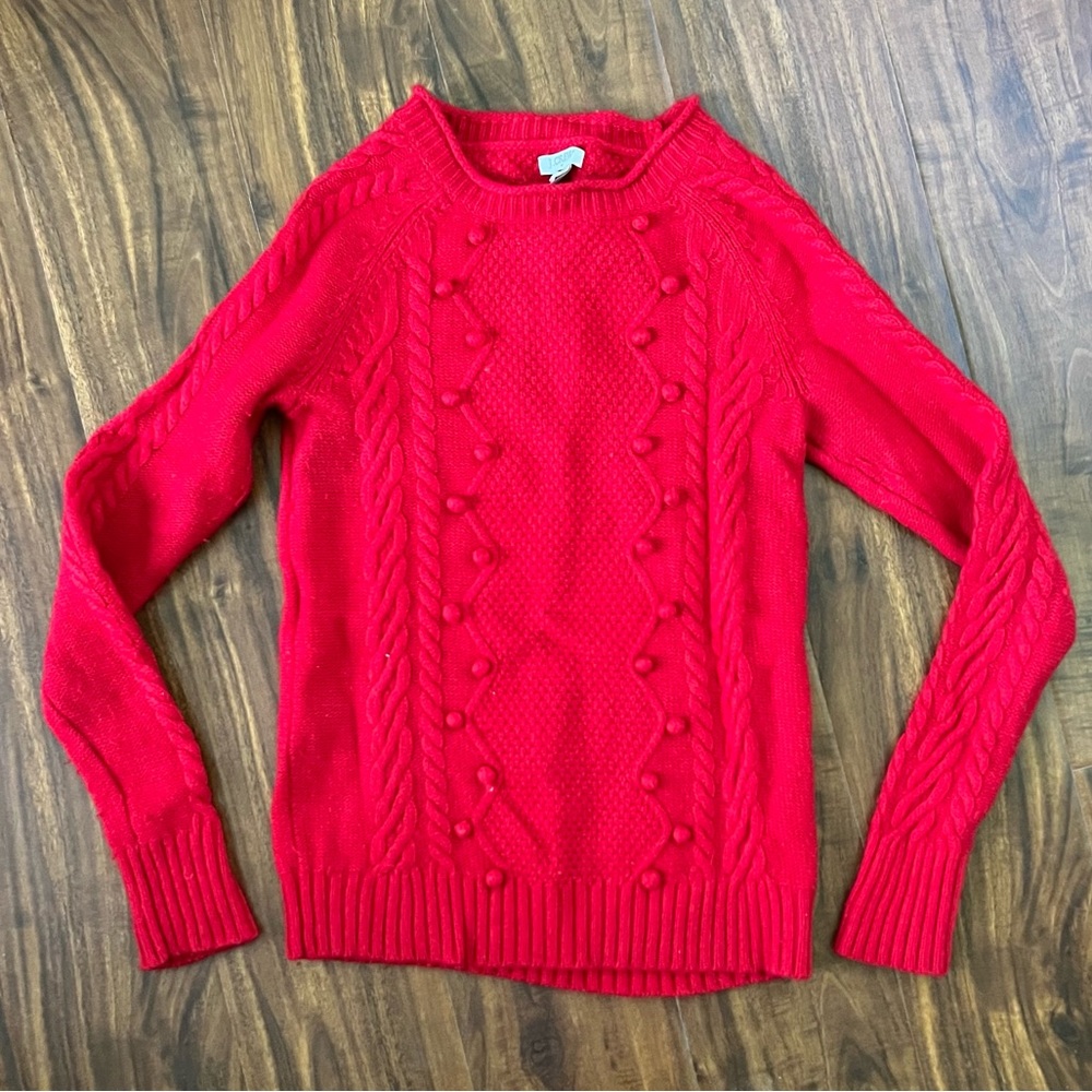 Red J.Crew pom-pom sweater